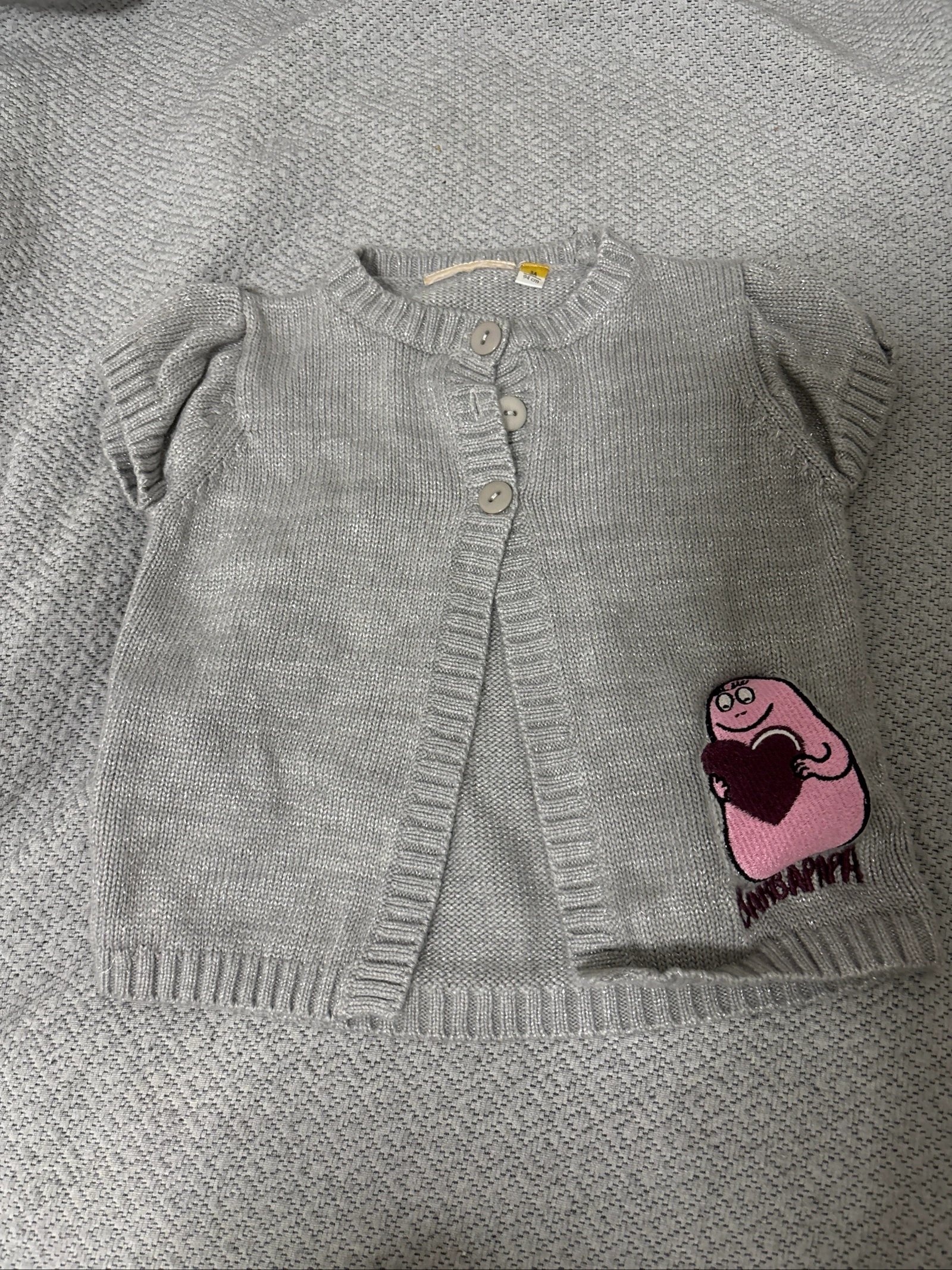 Cardigan en tricot pour enfant gris Barbapapa – Manches courtes – photo 2